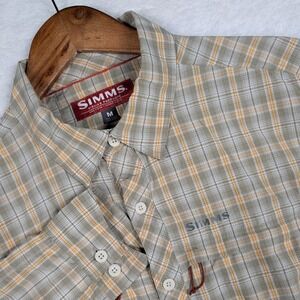 Simms Shirt Mens Medium Beige Plaid Fishing LS Button Down Performance Roll Tab